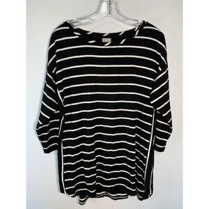 Chico's Women's Striped 3/4 Dolman Sleeve Round Neck Pullover T-Shirt 8/10 P